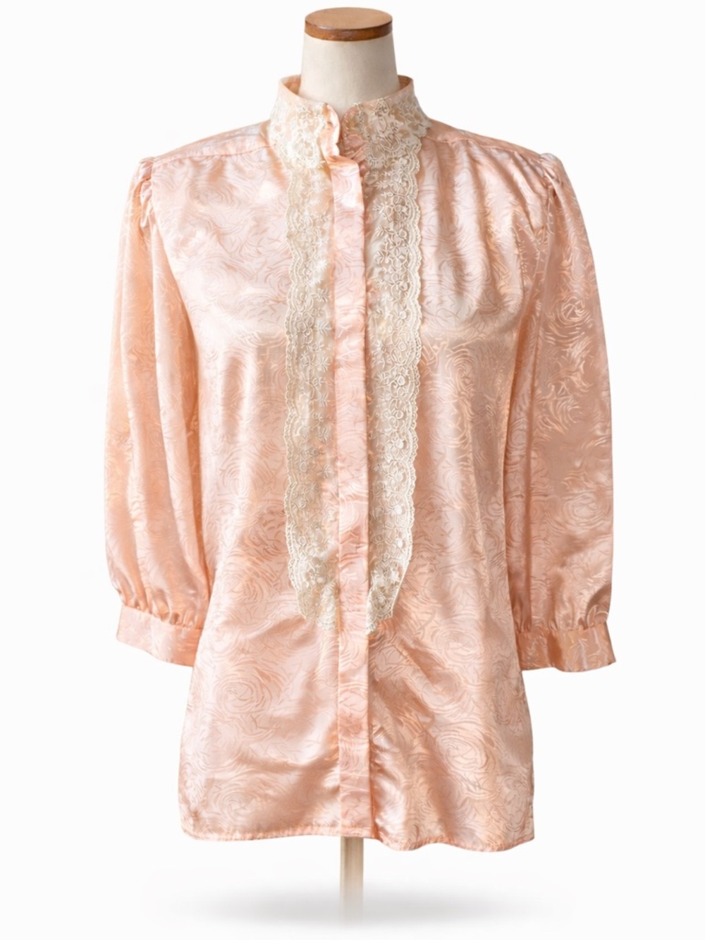 Vintage Nilani Lace Collar and trim Peach 3/4 sleeve blouse - 5/6